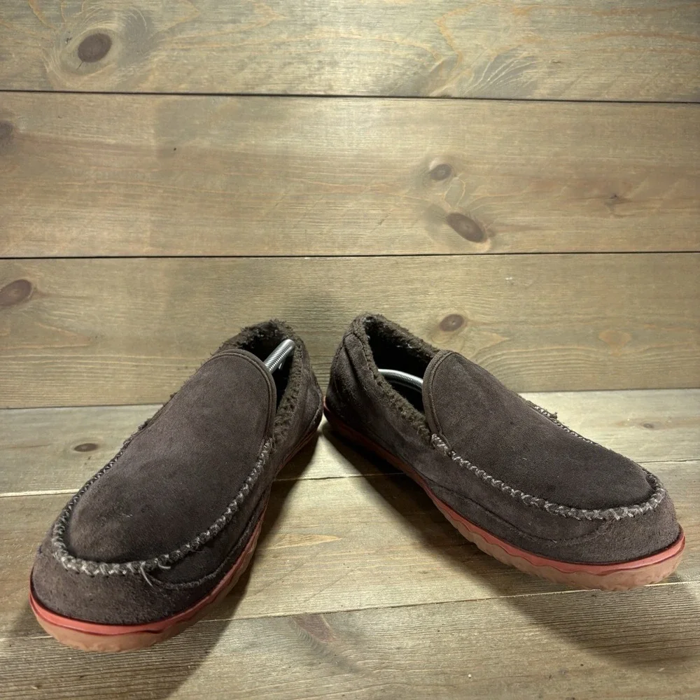 ll bean mens size 11 slippers brown suede mountain sherpa lined shoes